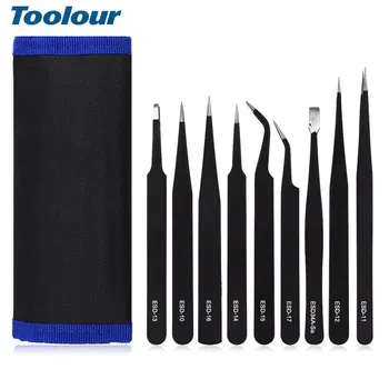 Toolour 9PC ESD Precision Industrial Tweezers Anti-static magnetic Stainless Steel Tweezers Set for Electronics Soldering
Toolour 9PC ESD Precision Industrial Tweezers Anti-static magnetic Stainless Steel Tweezers Set for Electronics Soldering