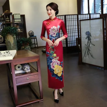 Sexy High Split Chinese Women Dress Print Flower Vintage Slim Long Cheongsam Elegant Three Quarter Sleeve Stage Show Qipao
Sexy High Split Chinese Women Dress Print Flower Vintage Slim Long Cheongsam Elegant Three Quarter Sleeve Stage Show Qipao
