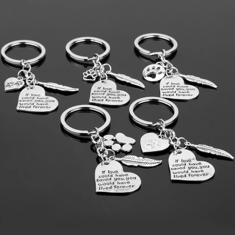 dongsheng Fashion Silver Cat Dog Paw Print Feather Heart Keychain If Love Could Have Saved You Key Chain Pet Memorial Keyring-50
dongsheng Fashion Silver Cat Dog Paw Print Feather Heart Keychain If Love Could Have Saved You Key Chain Pet Memorial Keyring-50