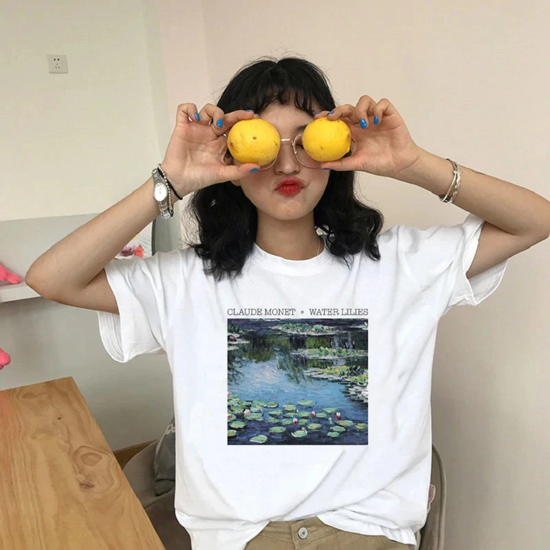 Monet Painting Water Lilies T Shirt Ladies Summer Tops Tees Tumblr Graphic Shirts Art Aesthetic Short Sleeve White Tshirt
Monet Painting Water Lilies T Shirt Ladies Summer Tops Tees Tumblr Graphic Shirts Art Aesthetic Short Sleeve White Tshirt