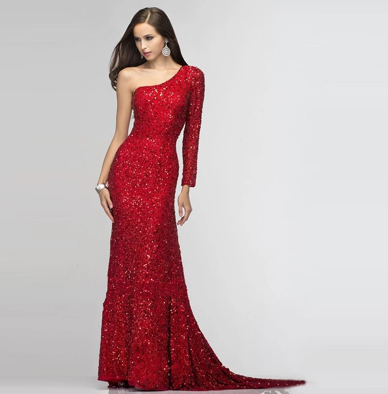 Red Sequins Beaded Elegant Long Sleeve One Shoulder Sexy Sweep Train Floor Length robe de soiree 2018 bridesmaid dresses
Red Sequins Beaded Elegant Long Sleeve One Shoulder Sexy Sweep Train Floor Length robe de soiree 2018 bridesmaid dresses