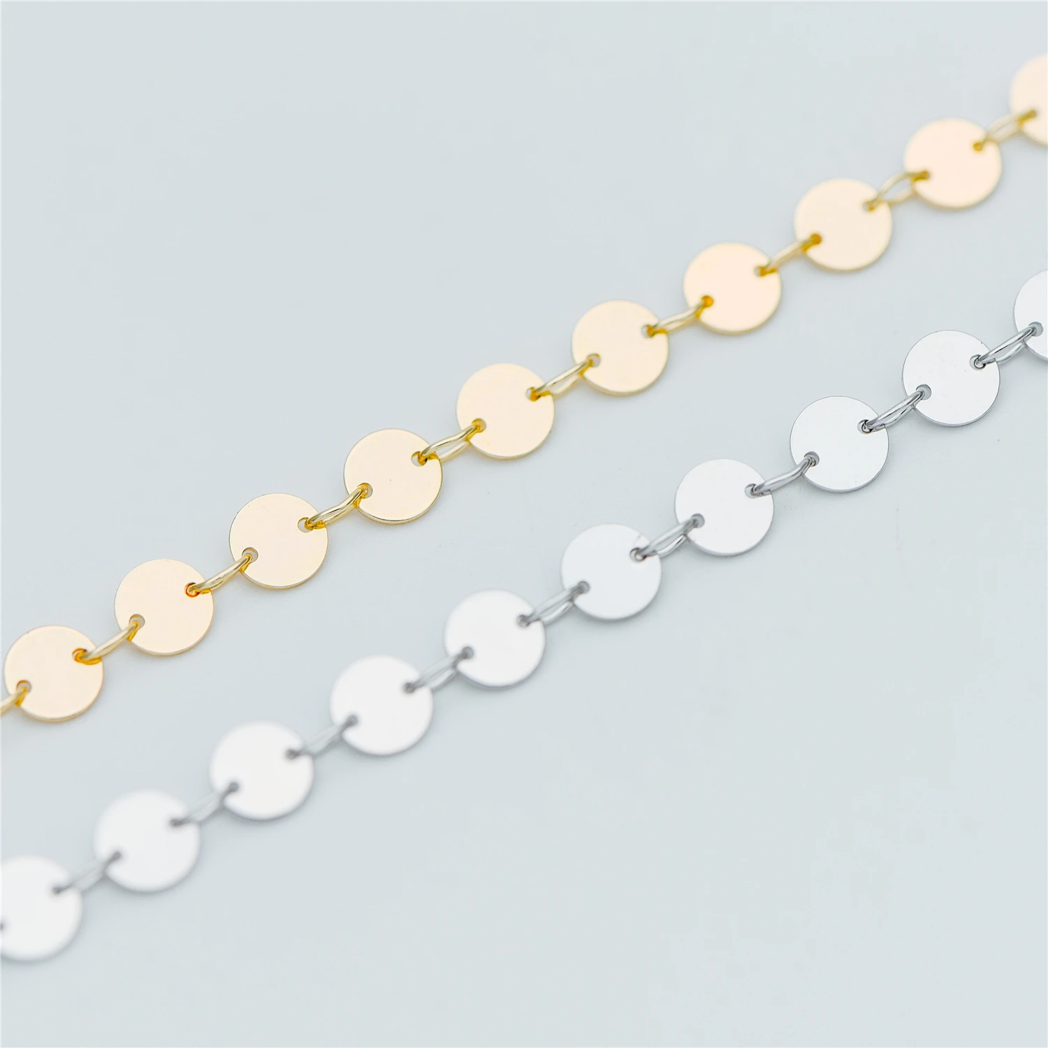 Gold/ Silver tone Round Disc Chains 5mm, Handmade Disk Geometric Chain (#LK-154)/ 1 Meter=3.3 feet
Gold/ Silver tone Round Disc Chains 5mm, Handmade Disk Geometric Chain (#LK-154)/ 1 Meter=3.3 feet