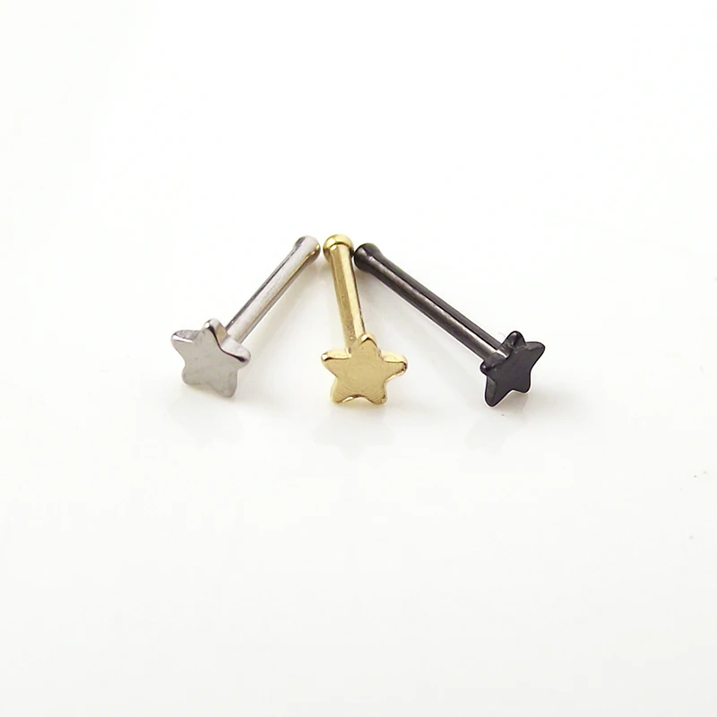 

2 Piece Titanium 316L Surgical Steel Star Nose Ring Bone Stud 1.0mm 18G Body Piercing Jewelry Tragus Ear Piercing Helix