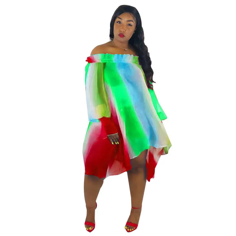 Sukienka Neon Dress Women Summer Stripes Off Shoulder Chiffon Beach Dresses Loose Voile Irregular Rainbow Dress Fiber Plus Size
Sukienka Neon Dress Women Summer Stripes Off Shoulder Chiffon Beach Dresses Loose Voile Irregular Rainbow Dress Fiber Plus Size