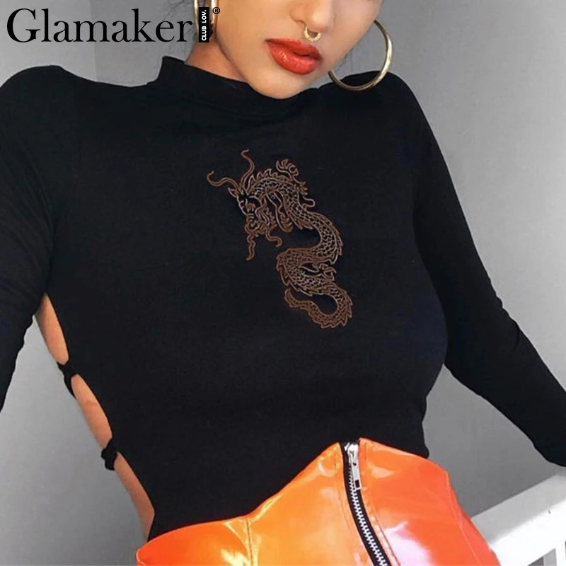 Glamaker Dragon turtleneck black fitness women bodysuit Spring party fashion female romper Summer lace up club backless playsuit
Glamaker Dragon turtleneck black fitness women bodysuit Spring party fashion female romper Summer lace up club backless playsuit