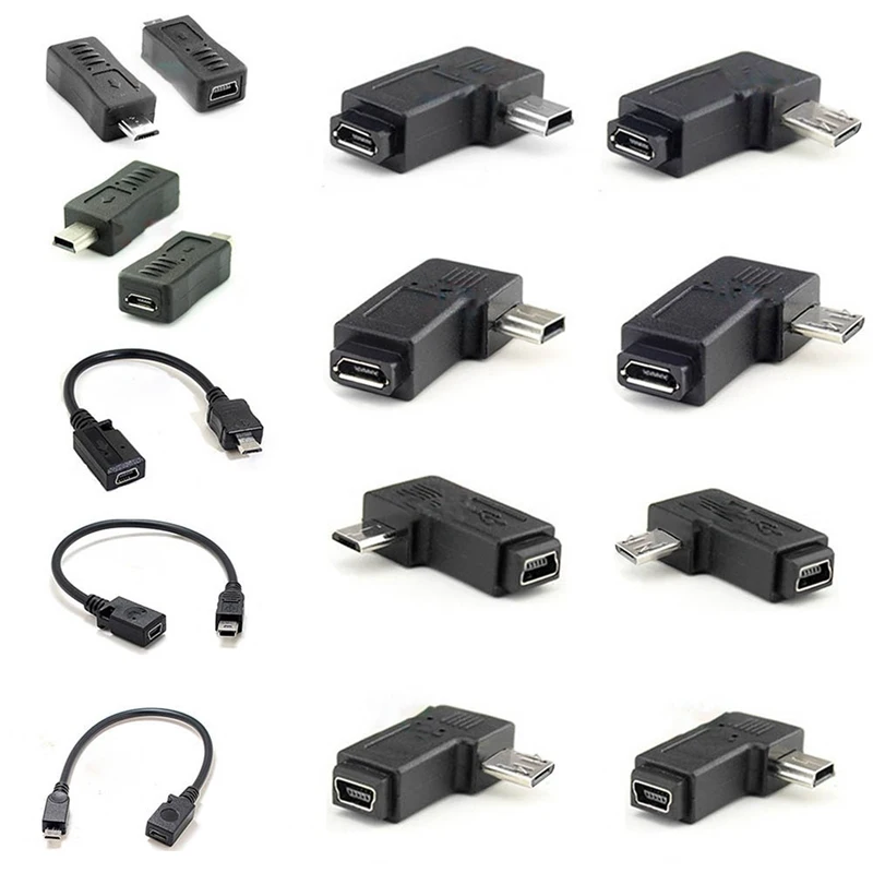 90 Degree Left & Right Angled Mini USB 5pin Female to Micro USB Male Data Sync Adapter Plug Micro USB To Mini USB Connector
90 Degree Left & Right Angled Mini USB 5pin Female to Micro USB Male Data Sync Adapter Plug Micro USB To Mini USB Connector