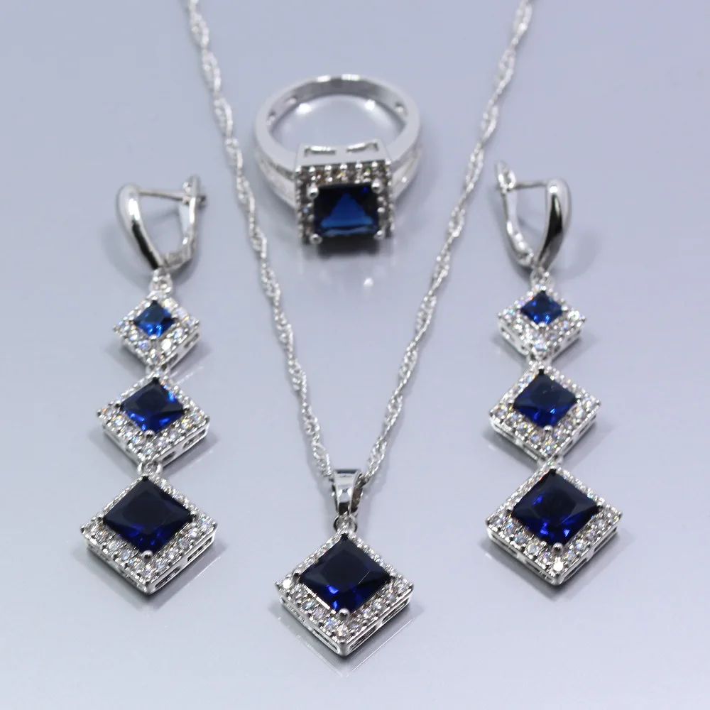 Charming 925 Silver Color Blue Zircon Jewelry Set For Women Earring Ring Pendant Necklaces Chain Free Gift Box T41
Charming 925 Silver Color Blue Zircon Jewelry Set For Women Earring Ring Pendant Necklaces Chain Free Gift Box T41