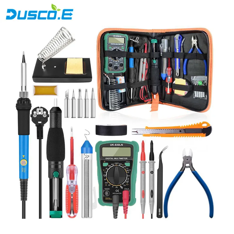 220V 110V 60W Adjustable Temperature Electric Soldering Iron Kit Tip With Multimeter Desoldeirng Pump Stand Welding Tool Tweezer
220V 110V 60W Adjustable Temperature Electric Soldering Iron Kit Tip With Multimeter Desoldeirng Pump Stand Welding Tool Tweezer