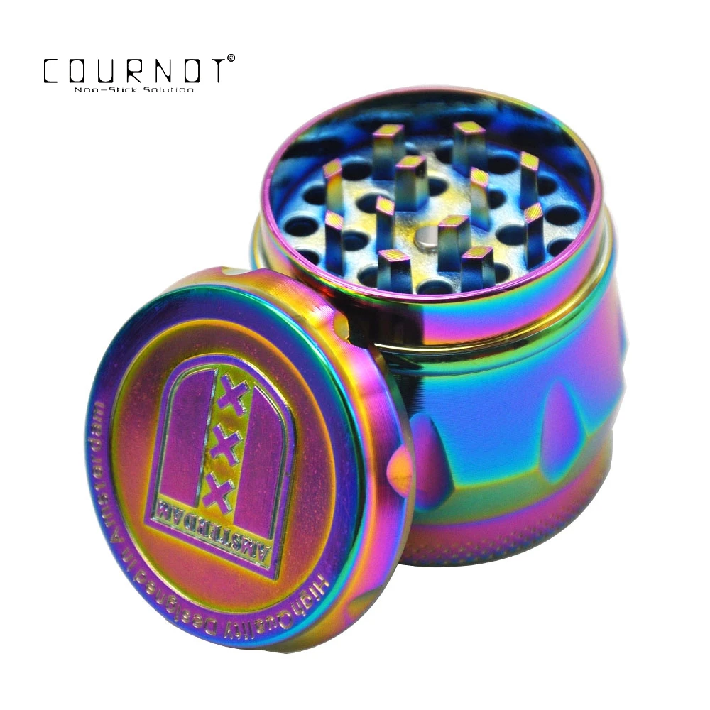 

COURNOT Drum & Rainbow Style Zinc Alloy Metal Smoking Herb Grinder 43MM 4 Piece Sharp Diamond Teeth Tobacco Grinder Muller