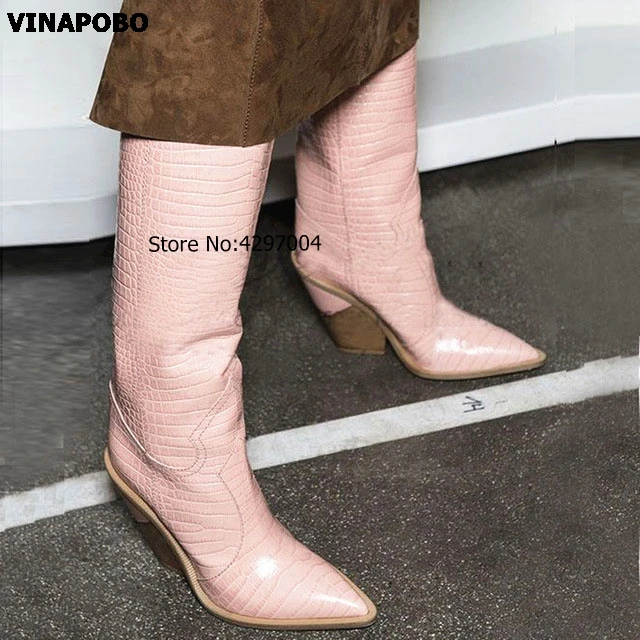 1Pink-Snake-Print-Women-Boots-2018-Pointed-Toe-Knee-high-Boots-Block-Heel-Mid-Calf-Riding.jpg_640x640