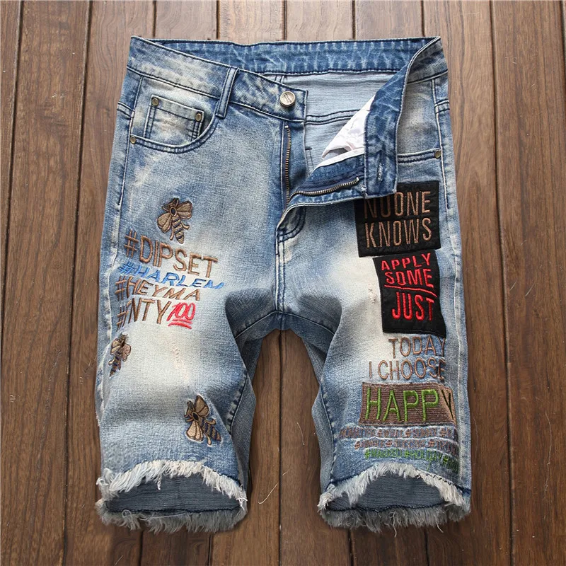 New 2019 Summer jeans shorts non mainstream men s straight barrel loose large size five cent embroidered letters bee trousers
New 2019 Summer jeans shorts non mainstream men s straight barrel loose large size five cent embroidered letters bee trousers