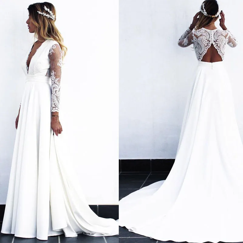 Cheap Long White Lace A-line Wedding Dresses Bridal Gowns vestido de noiva 2019 with see-through long sleeves
Cheap Long White Lace A-line Wedding Dresses Bridal Gowns vestido de noiva 2019 with see-through long sleeves