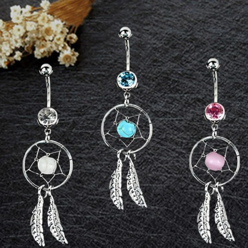 

Body Jewelry Crystal Gem Dream Catcher Navel Dangle Belly Barbell Button Bar Ring Body piercing Art