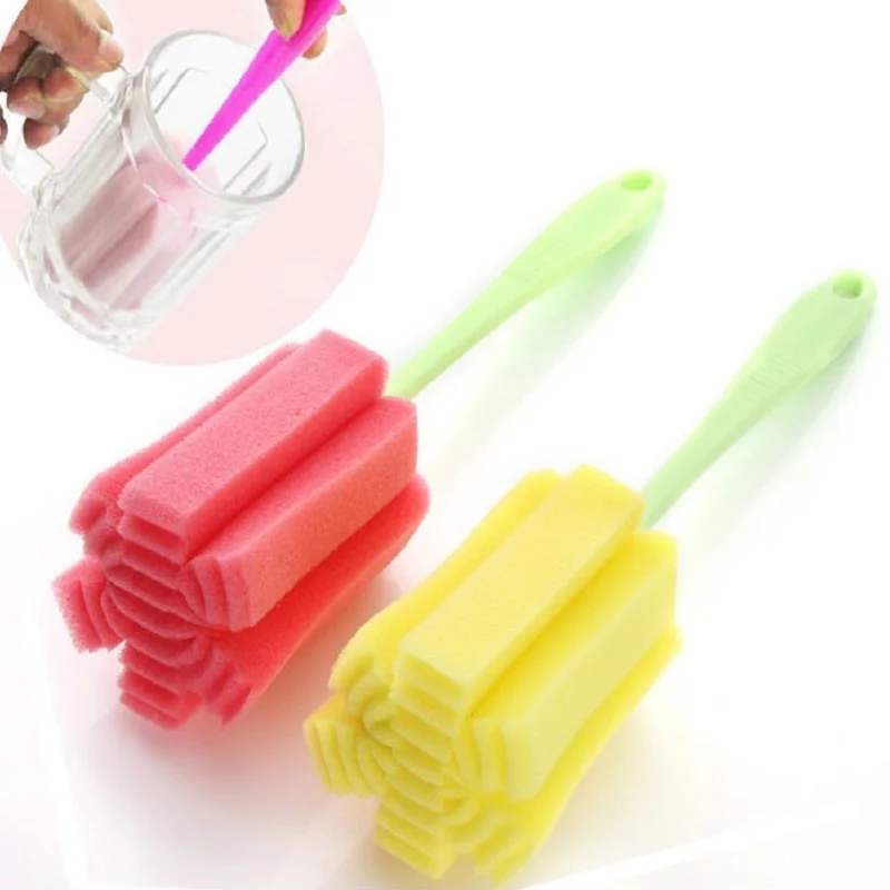 

New Environmental Glass Cup Cleaning Brushes Milk Water Bottle Sponge Brush With Long Handle Convenient Kettle Cleaning Brushes