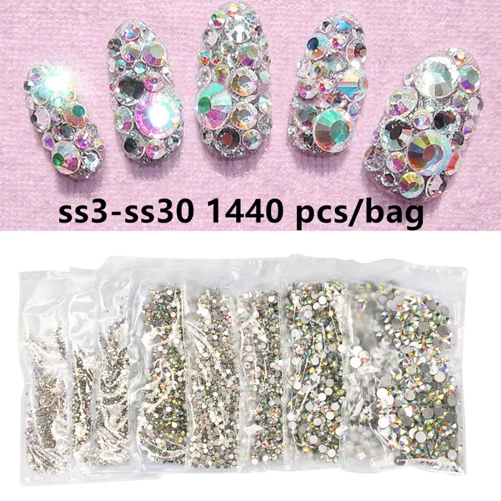 1440PCS Glitter Rhinestones Crystal AB SS3-SS30 Non Hotfix Flatback Nail Rhinestones Strass Gem Nail Art Decoration
1440PCS Glitter Rhinestones Crystal AB SS3-SS30 Non Hotfix Flatback Nail Rhinestones Strass Gem Nail Art Decoration