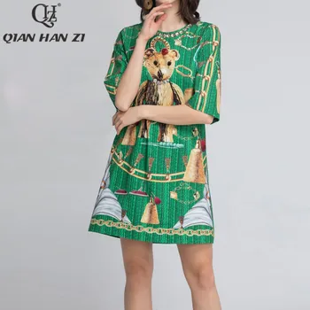 Qian Han Zi 2019 New Designer summer Fashion runway dress Women Half sleeve crystal Bear print High Quality vintage loose dress
Qian Han Zi 2019 New Designer summer Fashion runway dress Women Half sleeve crystal Bear print High Quality vintage loose dress