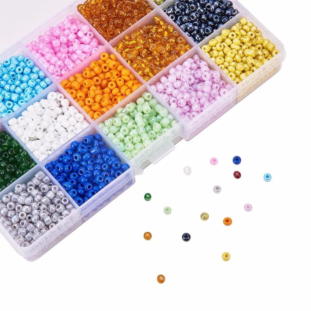 1 Box 4mm 6/0 Glass Seed Beads 15 Color for Jewelry Making, Mixed Color, 4mm, Hole: 1mm; about 390pcs/compartment, 5800pcs/box
1 Box 4mm 6/0 Glass Seed Beads 15 Color for Jewelry Making, Mixed Color, 4mm, Hole: 1mm; about 390pcs/compartment, 5800pcs/box