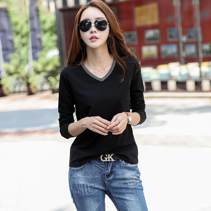 Shintimes Camiseta Feminina Vogue Femme T-shirt V Neck Tees Women Tops White T shirt Long Sleeve Korean Clothes 2018 Autumn
Shintimes Camiseta Feminina Vogue Femme T-shirt V Neck Tees Women Tops White T shirt Long Sleeve Korean Clothes 2018 Autumn