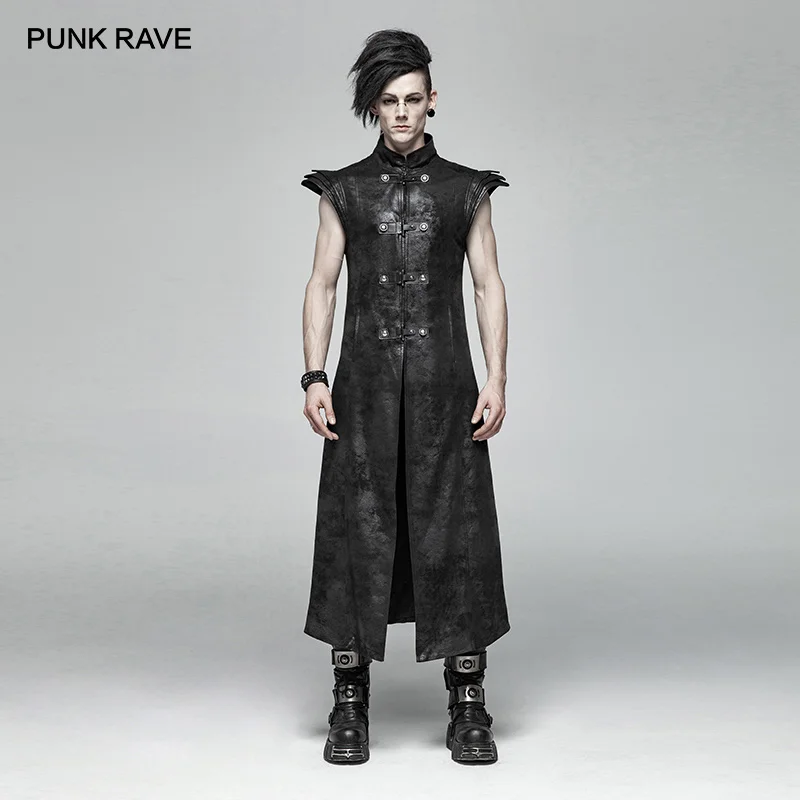 PUNK RAVE Punk Style Men's Armor Coating Crack Woven Black Long Vests Placket with Pu Leather Visual Kei Buckle Vest Jacket Men
PUNK RAVE Punk Style Men's Armor Coating Crack Woven Black Long Vests Placket with Pu Leather Visual Kei Buckle Vest Jacket Men