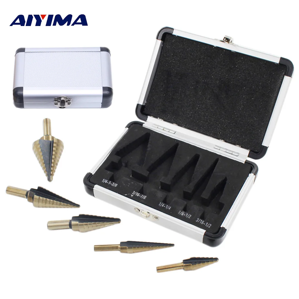 Aiyima 5Pcs/Set Step Drill Stepped Wood Bit Set Hss Cobalt Multiple Hole 50 Sizes Smoother Cutting Drills Aluminum Case Bits 
Aiyima 5Pcs/Set Step Drill Stepped Wood Bit Set Hss Cobalt Multiple Hole 50 Sizes Smoother Cutting Drills Aluminum Case Bits