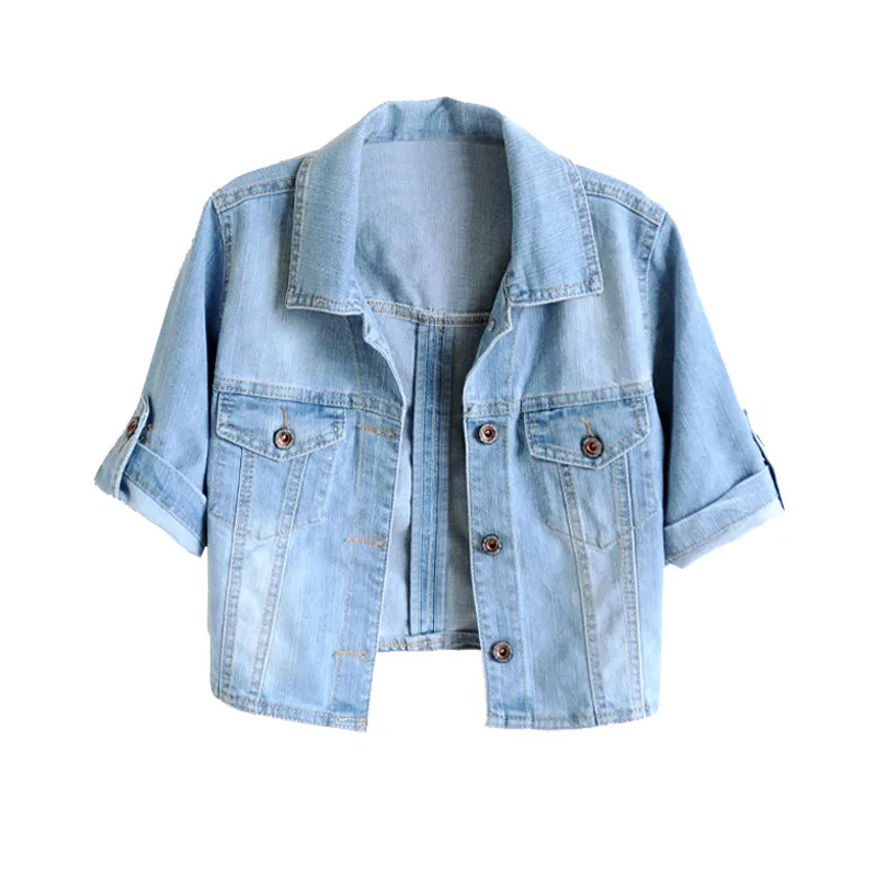 2018 Women Plus Size S-4XL Spring Summer Korean Short Jackets Stretch Short-sleeved Denim Jacket Thin Light Blue Jeans Coats
2018 Women Plus Size S-4XL Spring Summer Korean Short Jackets Stretch Short-sleeved Denim Jacket Thin Light Blue Jeans Coats