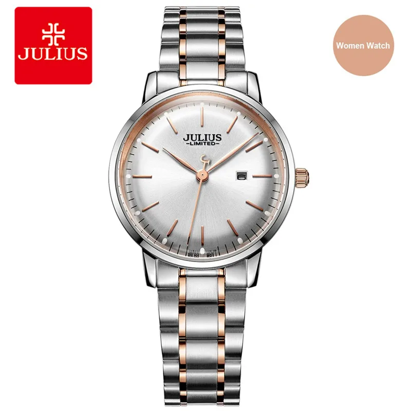

Julius Men Watch Simple Slim Dial Auto Date Full Steel Ladies Montre Clock Fashion Business Waterproof Watches JAL-040