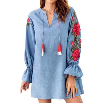 Ladies Casual Embroidered Dress Long Sleevel Mini Dress Appliques Denim Dress Straight Above Knee Vestidos De Festa Korean
Ladies Casual Embroidered Dress Long Sleevel Mini Dress Appliques Denim Dress Straight Above Knee Vestidos De Festa Korean