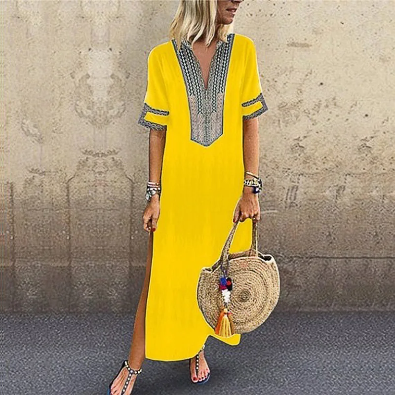 5XL Women V-Neck Print Patchwork Long Dresses Vintage Side Split Boho Dress Summer Short sleeve beach Maxi Dress Vestido
5XL Women V-Neck Print Patchwork Long Dresses Vintage Side Split Boho Dress Summer Short sleeve beach Maxi Dress Vestido