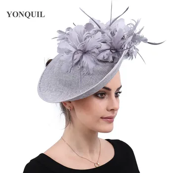 

grey millinery caps with headbands accessories women bridal hair fascinators feather fancy Imitation sinamay derby cocktail hat