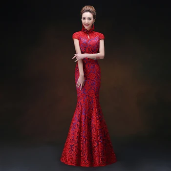 Elegant Lace Full Length Mermaid Dress Vintage Chinese Style Women Cheongsam RED Oriental Bride Wedding Qipao Evening Gowns
Elegant Lace Full Length Mermaid Dress Vintage Chinese Style Women Cheongsam RED Oriental Bride Wedding Qipao Evening Gowns