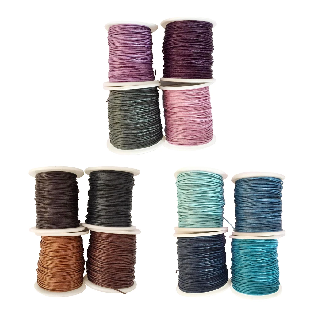 12 Rolls 80 Meters 1mm Waxed Cotton Cords Thread for DIY Bracelet Jewelry Making 12 Colors