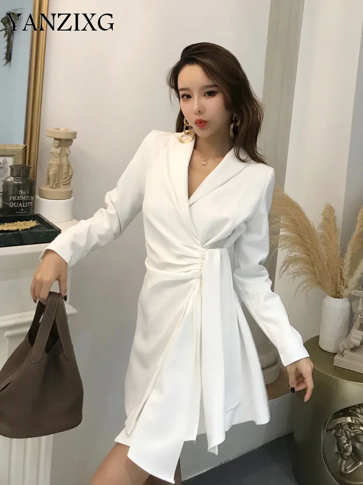 Women Temperament Lapel White Dress Wrinkles Bandage Irregular Female Dresses High Waist Slim Ladies Dress 2019 Z066
Women Temperament Lapel White Dress Wrinkles Bandage Irregular Female Dresses High Waist Slim Ladies Dress 2019 Z066