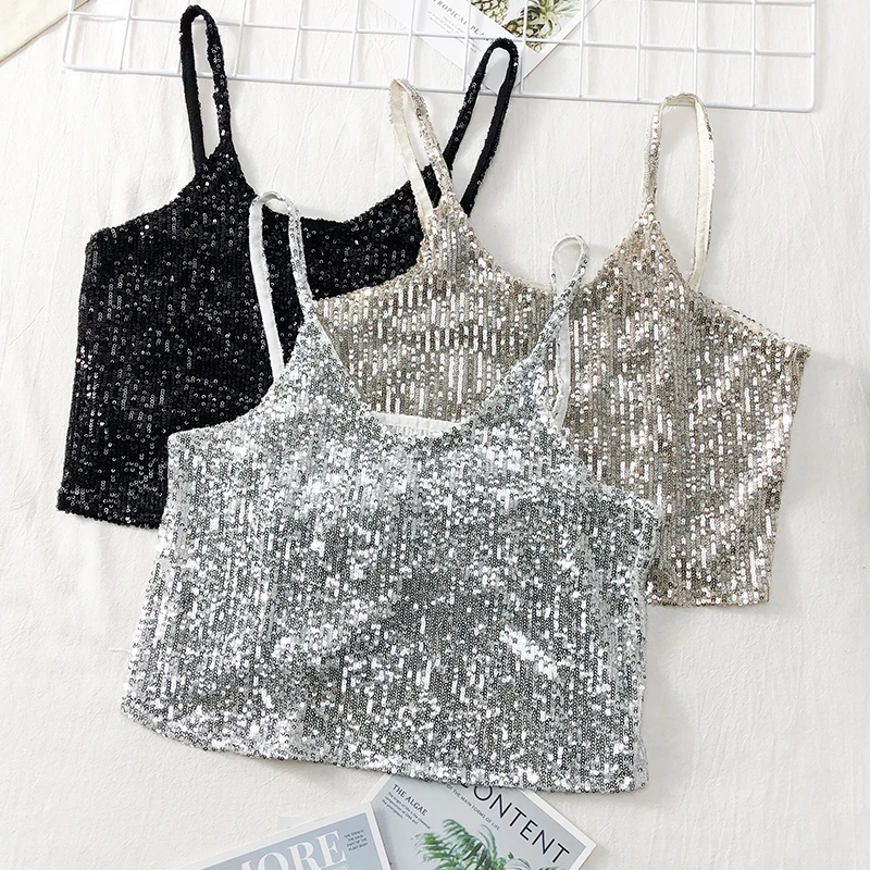New Summer Autumn Women Sequined Tank Top Sexy V Neck Strap Camis Club Girls Sequin Sleeveless Short Camisole Vest Tops SF1914
New Summer Autumn Women Sequined Tank Top Sexy V Neck Strap Camis Club Girls Sequin Sleeveless Short Camisole Vest Tops SF1914
