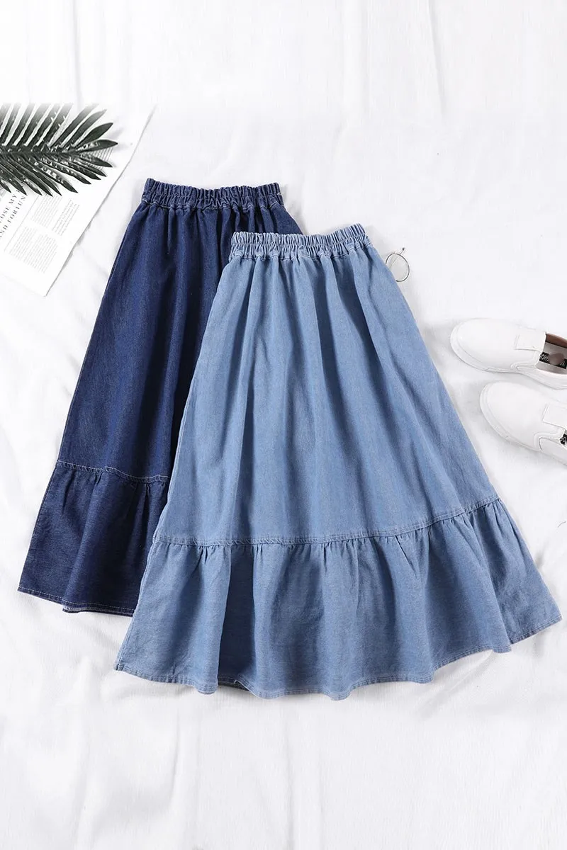 Women Casual Pockets Long Plus Size Skirt High Waist Ruffles Denim Skirt Summer Fashion A-Line Skirts
Women Casual Pockets Long Plus Size Skirt High Waist Ruffles Denim Skirt Summer Fashion A-Line Skirts
