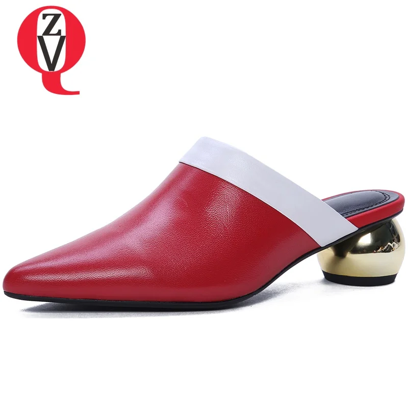 ZVQ Mixed Colors genuine leather Beach woman slippers fashion white red yellow black Strange Style 4 cm med heels Muller shoes
ZVQ Mixed Colors genuine leather Beach woman slippers fashion white red yellow black Strange Style 4 cm med heels Muller shoes