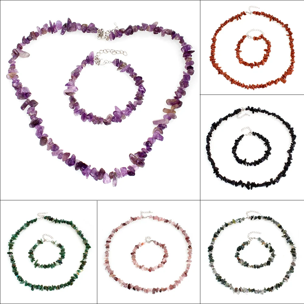 Hot Sale Natural Real Agate Amethyst Quartz Sea Opal Moon Stone Jewelry Single Chips Stone Beaded Strands Bracelets Necklace Set
Hot Sale Natural Real Agate Amethyst Quartz Sea Opal Moon Stone Jewelry Single Chips Stone Beaded Strands Bracelets Necklace Set