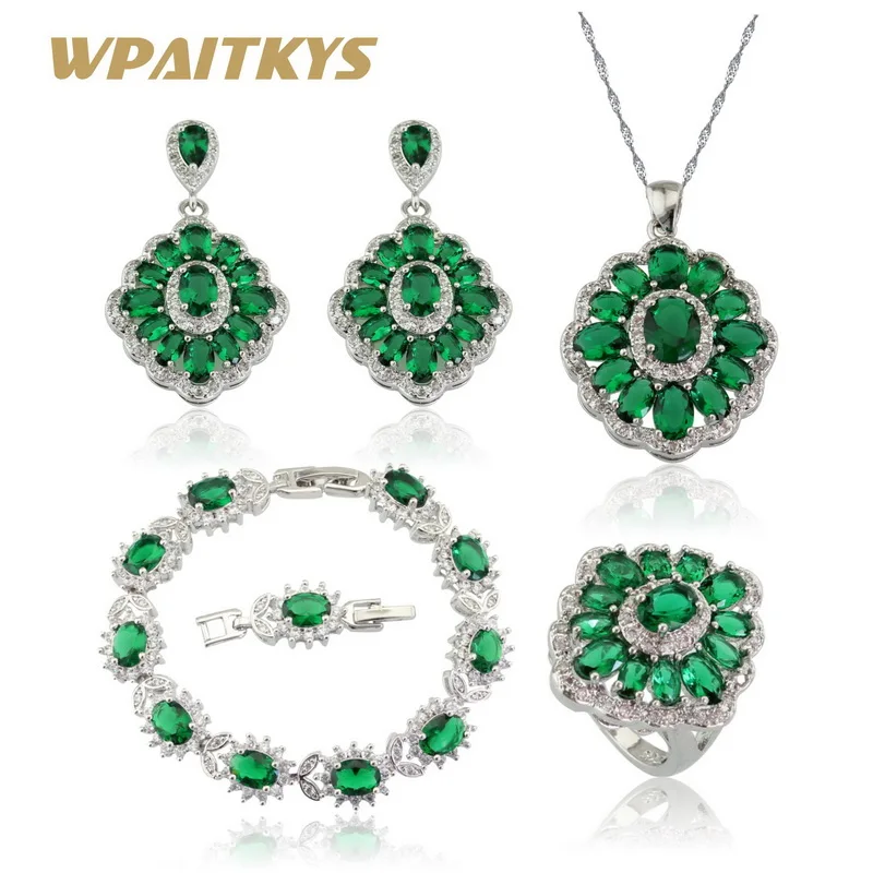 WPAITKYS Women Silver Color Jewelry Sets Green Stones Necklace Pendant Bracelets Drop Earrings Rings Free Gift Box
WPAITKYS Women Silver Color Jewelry Sets Green Stones Necklace Pendant Bracelets Drop Earrings Rings Free Gift Box