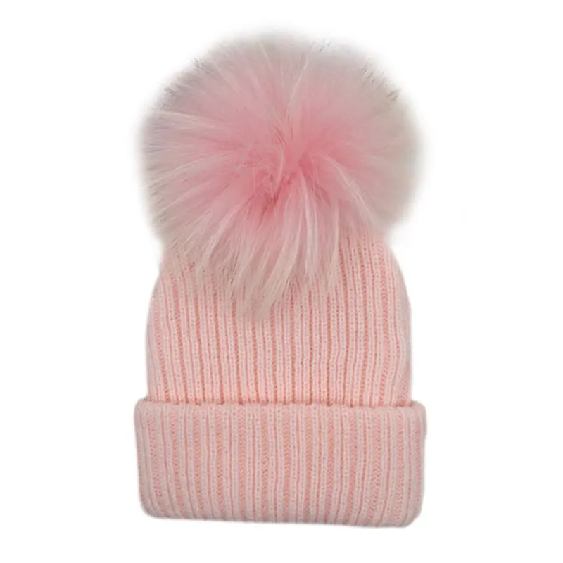 Children'S Winter Cotton Hat Fur Pom Kids Warm Knitting Cap Beanie Hats For Girls Boys Baby | Детская одежда и обувь