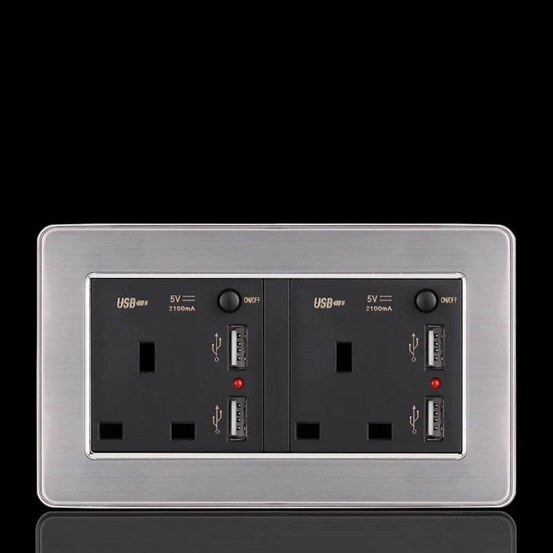 European Wall Socket Outlet 86 Type UK EU Standard Wall Charger Adapter Stainless Steel Panel Bedroom Plug Sockets 2 USB
European Wall Socket Outlet 86 Type UK EU Standard Wall Charger Adapter Stainless Steel Panel Bedroom Plug Sockets 2 USB