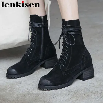 Classic motorcycle boots genuine leather zipper european style med square heels round toe winter all-match mid-calf boots L80
Classic motorcycle boots genuine leather zipper european style med square heels round toe winter all-match mid-calf boots L80