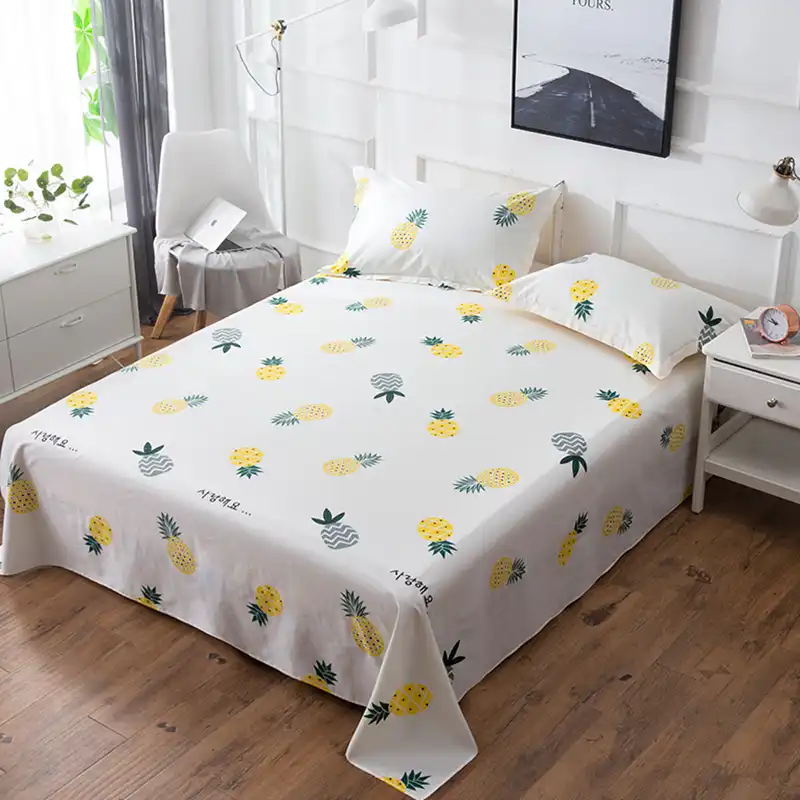 Bed Flat Sheets Pretty Multicolored Small Pineapple Pattern Twin