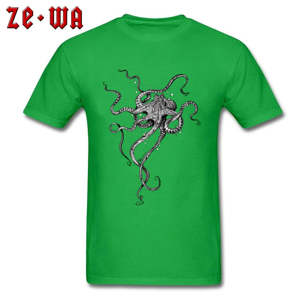 Round Collar Octopus 100% Cotton Male Top T-shirts Normal Short Sleeve Tops T Shirt Rife Printed T-shirts Top Quality Octopus green
