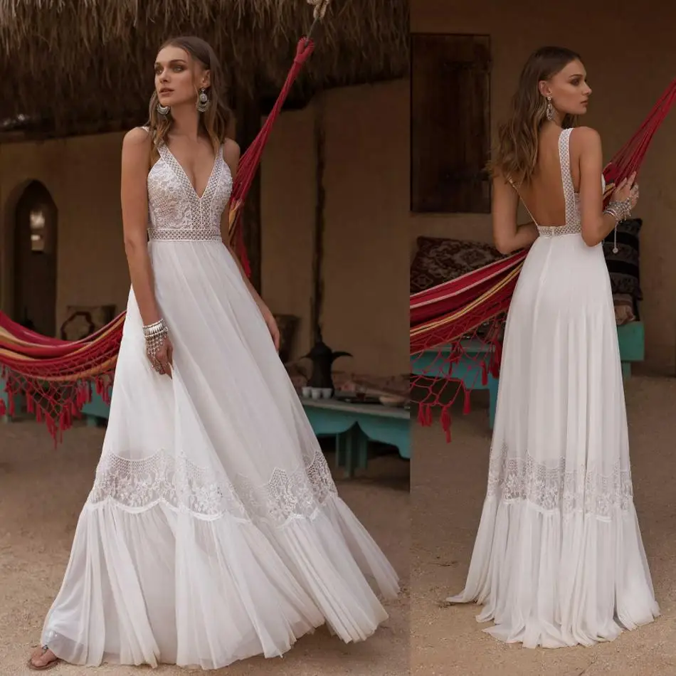 2019 New Bohemian Wedding Dresses Sexy Backless Lace Beads Bridal Gowns Beach Wedding Dress
2019 New Bohemian Wedding Dresses Sexy Backless Lace Beads Bridal Gowns Beach Wedding Dress