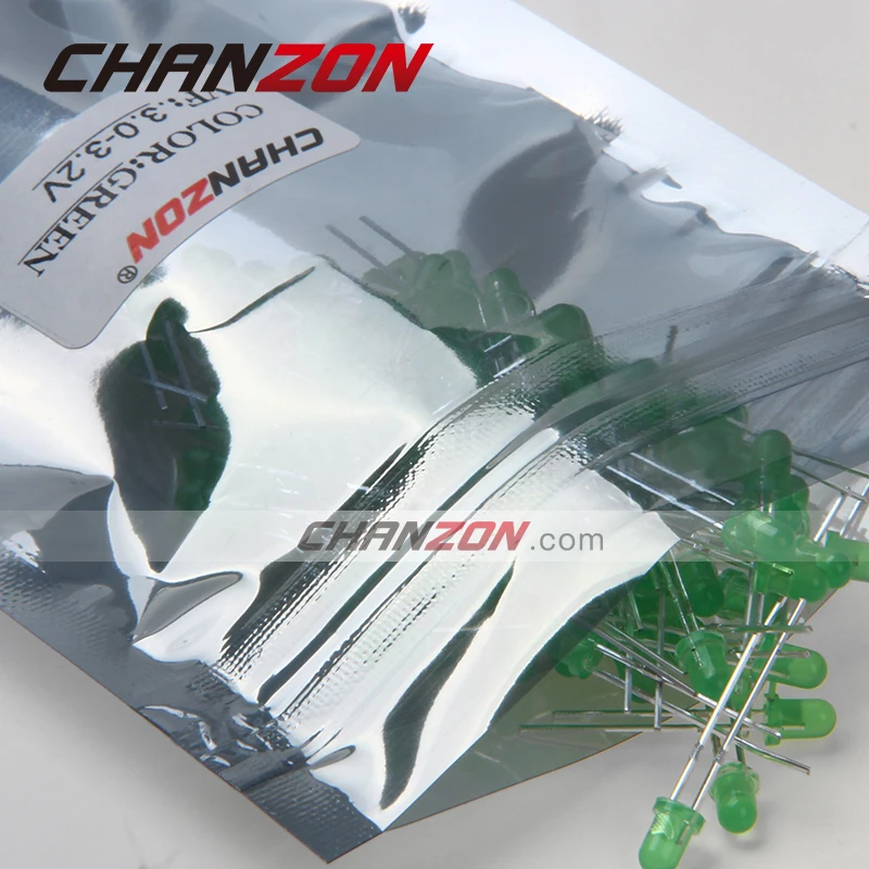 CHANZON 100 шт. 3 мм LED диод зеленый цвет диффузный DIP Круглый в светоизлучающий через