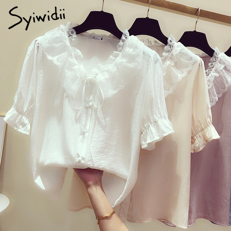 Lace Bow Tie Neck Blouse Women 2019 Summer Cotton Short Sleeve Casual Womens Shirts Flare Sleeve OL Preppy Style Shirts Blouses
Lace Bow Tie Neck Blouse Women 2019 Summer Cotton Short Sleeve Casual Womens Shirts Flare Sleeve OL Preppy Style Shirts Blouses