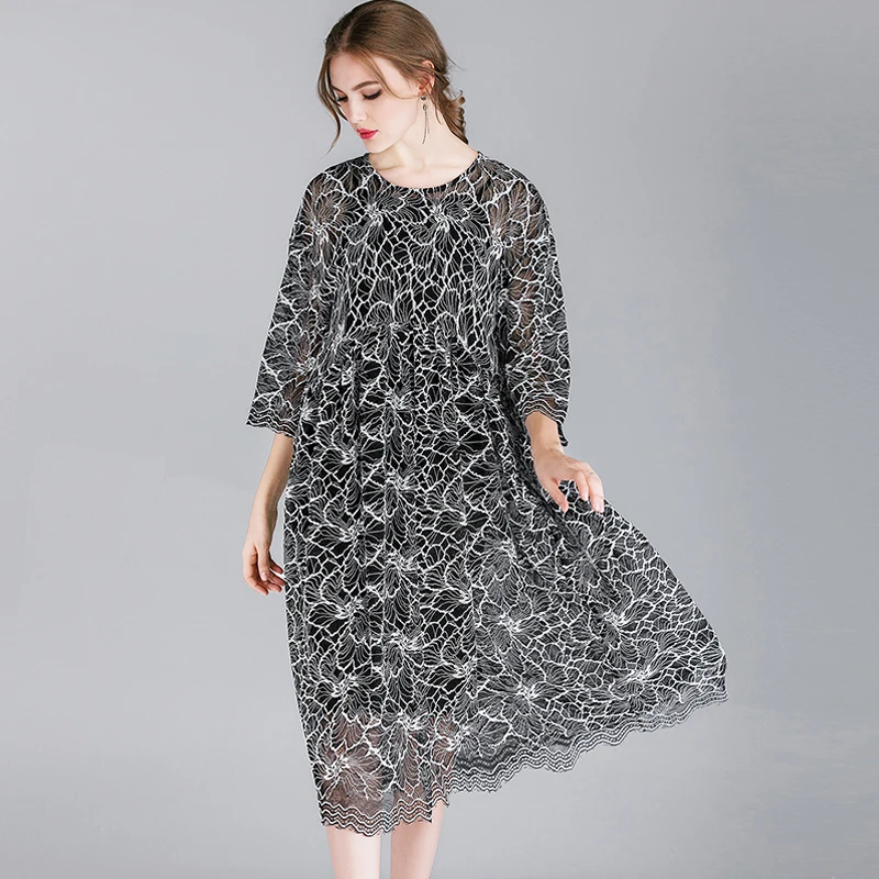 Кружевное платье для женщин весна 2019 большие размеры шифоновое повседневное