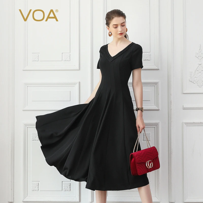 VOA Hepburn Black Sexy Deep V Neck Slim Pleated Long Dress Women High Waist Heavy Silk Dresses Elegant Retro Clothes Fall A10020
VOA Hepburn Black Sexy Deep V Neck Slim Pleated Long Dress Women High Waist Heavy Silk Dresses Elegant Retro Clothes Fall A10020