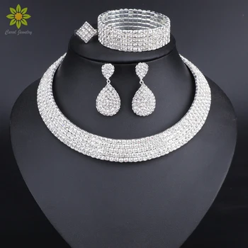 Crystal Bridal Jewelry Sets Silver Color Rhinestone Necklace Earrings Bracelet Ring Wedding Engagement Jewelry Sets for Women
Crystal Bridal Jewelry Sets Silver Color Rhinestone Necklace Earrings Bracelet Ring Wedding Engagement Jewelry Sets for Women