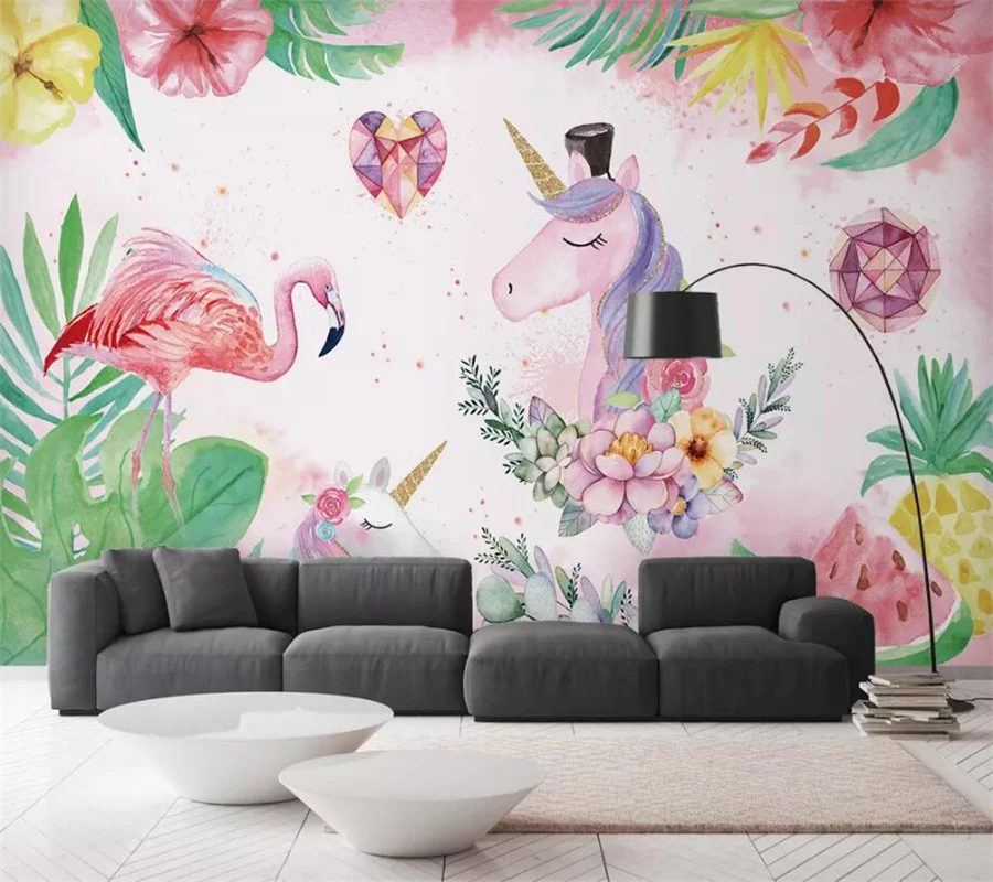 

beibehang Custom wallpaper 3D murals Nordic simple flamingo unicorn children's room decoration wall papers home decor wallpaper