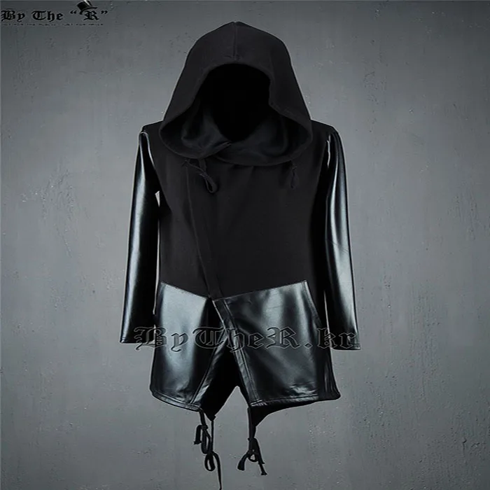 

S-6XL 2024 Byther Male Autumn Winter With A Hood Pew Patchwork Outerwear Sweatshirt Plus Size Men's Clothing Singer Costumes